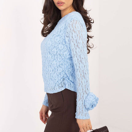 Elegant Lace Blouse 222454 Fitted Viscose Elastane Round Neckline Long Sleeves - Très Elite