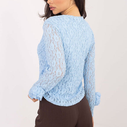 Elegant Lace Blouse 222454 Fitted Viscose Elastane Round Neckline Long Sleeves - Très Elite