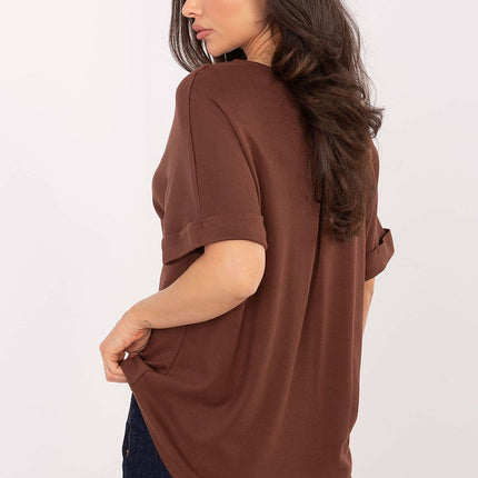 Womens Cotton Modal Blend Blouse 222508 Short Sleeves Everyday Wear - Très Elite