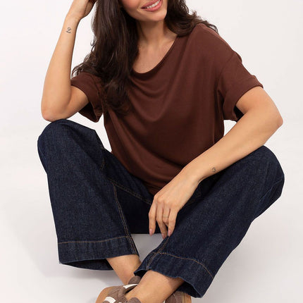 Womens Cotton Modal Blend Blouse 222508 Short Sleeves Everyday Wear - Très Elite
