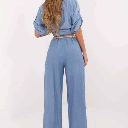 Blue Boho Wide Leg Trousers Women High Waist 214062 - Très Elite