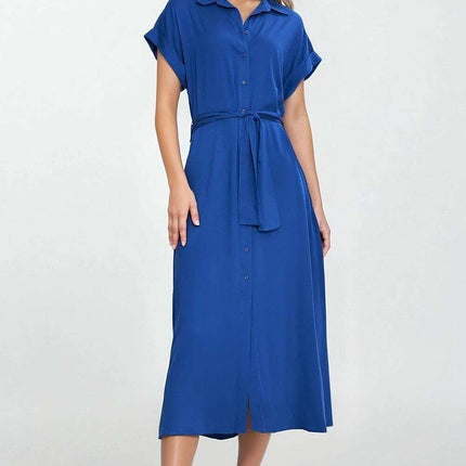 Blue Day Dress With Linen Rayon Relaxed Fit Knee Length - Très Elite