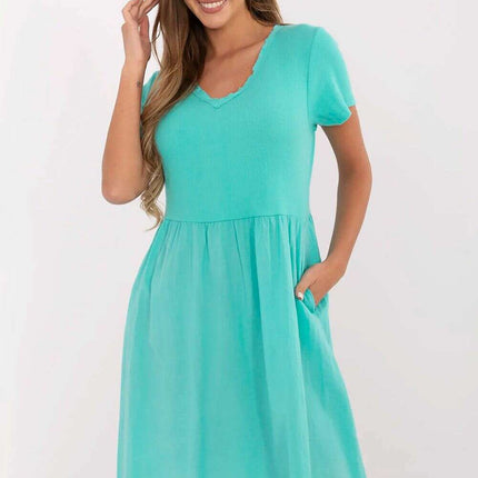 Blue Daydress 213795 Flared Cotton Elastane Comfort Dress - Très Elite