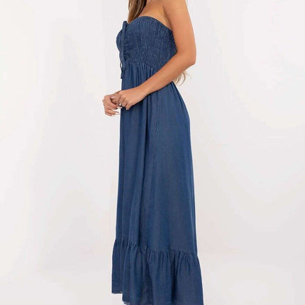 Blue Daydress Flared Maxi Lyocell Sleeveless Summer - Très Elite