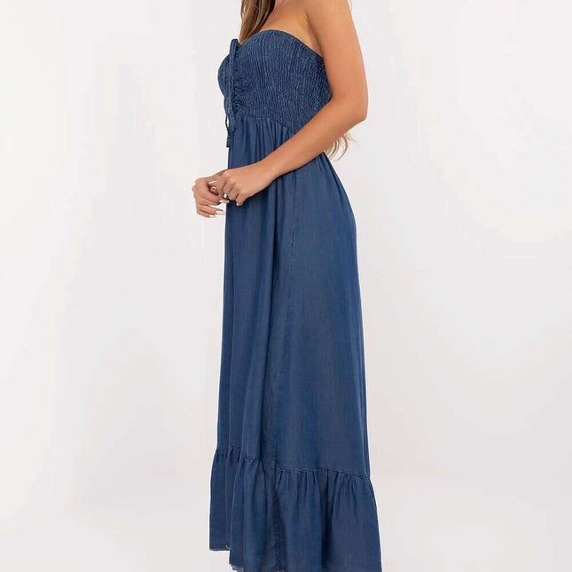 Blue Daydress Flared Maxi Lyocell Sleeveless Summer