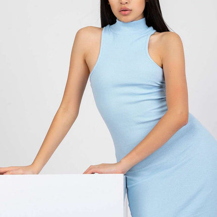 Blue Daydress Knit Pencil Dress Knee Length Elegant - Très Elite