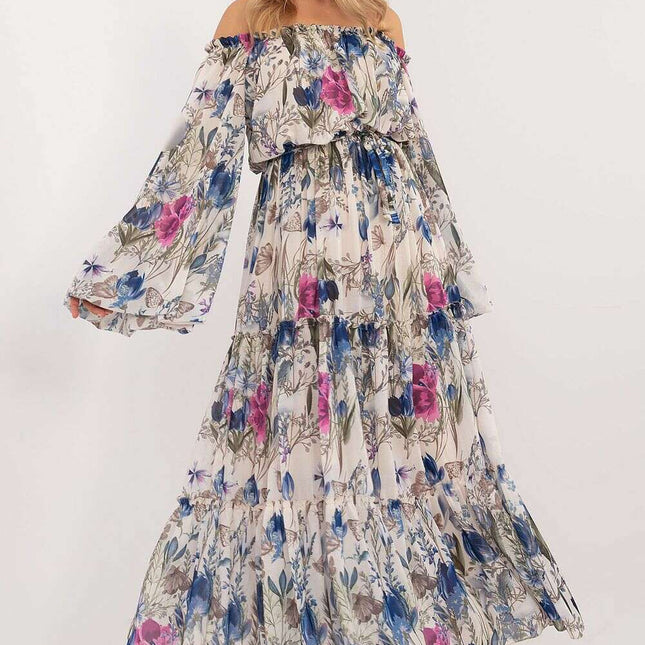 Blue Daydress Maxi 202414 Boho Delicate Floral Ruffle Hem