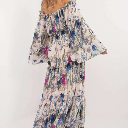 Blue Daydress Maxi 202414 Boho Delicate Floral Ruffle Hem - Très Elite