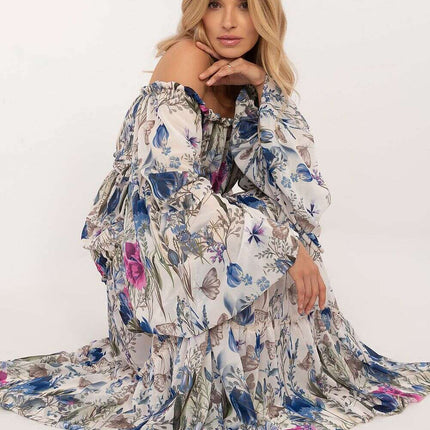 Blue Daydress Maxi 202414 Boho Delicate Floral Ruffle Hem - Très Elite