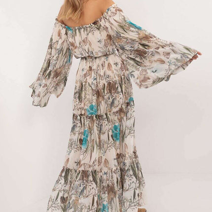 Blue Daydress Maxi 202414 Boho Delicate Floral Ruffle Hem - Très Elite