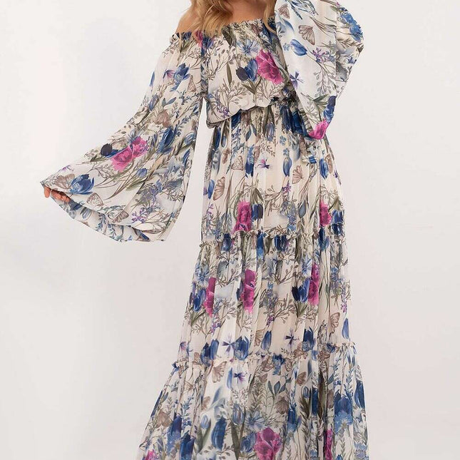 Blue Daydress Maxi 202414 Boho Delicate Floral Ruffle Hem