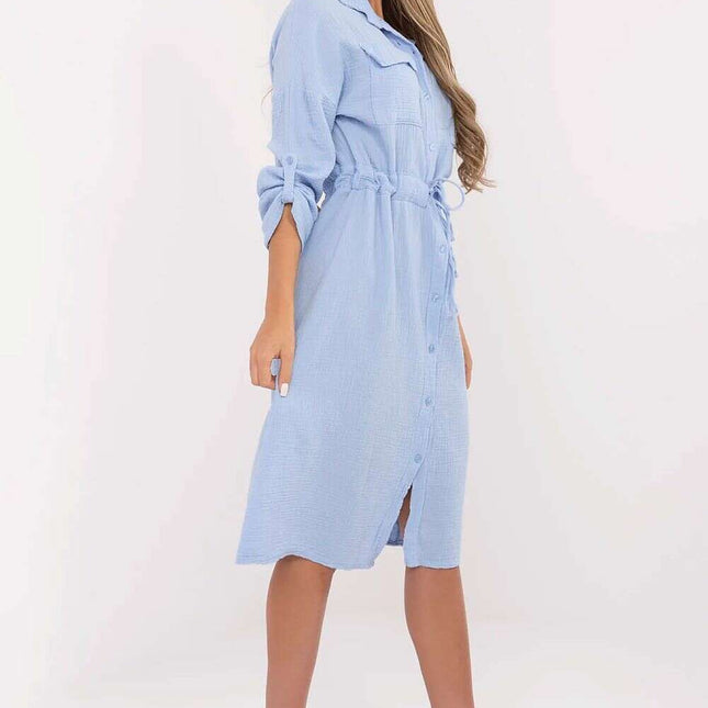 Blue Daydress Model 213316 Shirt Cut Midi Cotton Dress