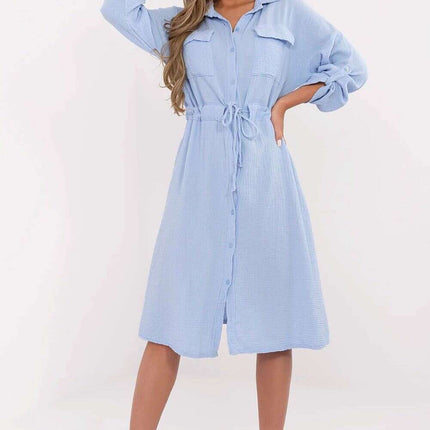 Blue Daydress Model 213316 Shirt Cut Midi Cotton Dress - Très Elite