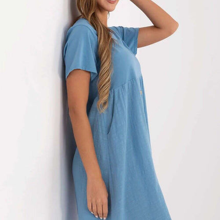 Blue Daydress Model 213827 Flared Cotton Summer Dress - Très Elite
