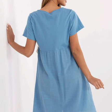 Blue Daydress Model 213827 Flared Cotton Summer Dress - Très Elite