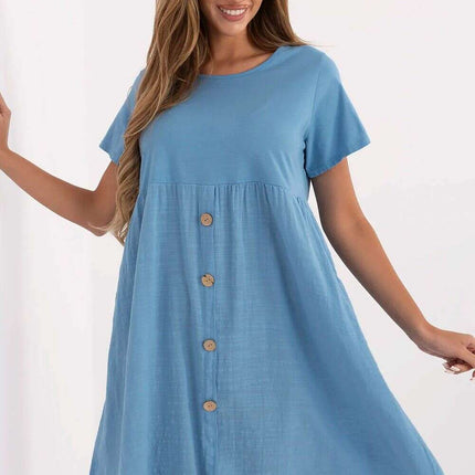Blue Daydress Model 213827 Flared Cotton Summer Dress - Très Elite
