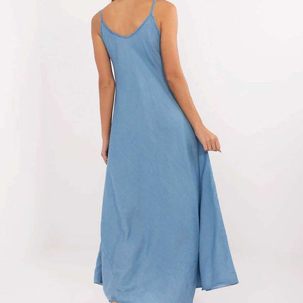 Blue Denim Maxi Dress With Straps Daydress 214297 Casual - Très Elite