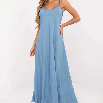Blue Denim Maxi Dress With Straps Daydress 214297 Casual - Très Elite