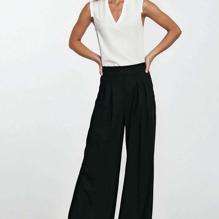 Blue High Waisted Linen Blend Trousers With Pleats - Très Elite