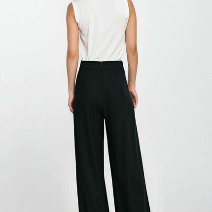 Blue High Waisted Linen Blend Trousers With Pleats - Très Elite