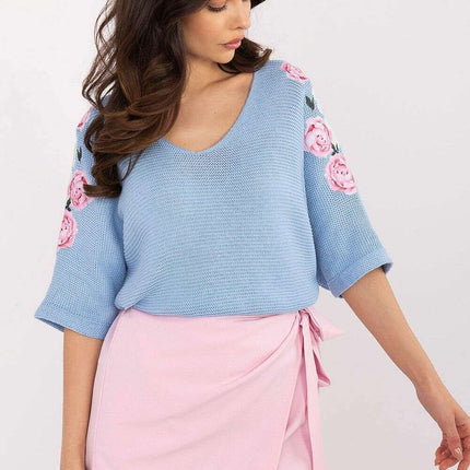 Blue Jumper Model 208522 Women Knit Sweater Soft Luxury - Très Elite