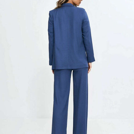 Blue Linen Rayon Blazer For Women No Fastener Regular Fit - Très Elite