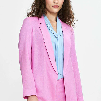 Blue Linen Rayon Blazer For Women No Fastener Regular Fit - Très Elite