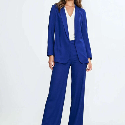 Blue Linen Rayon Blazer For Women No Fastener Regular Fit - Très Elite