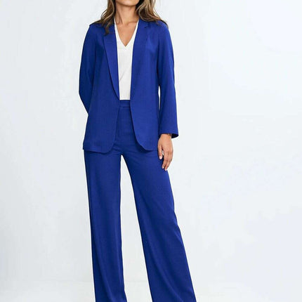 Blue Linen Rayon Blazer For Women No Fastener Regular Fit - Très Elite