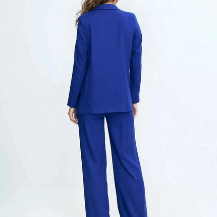 Blue Linen Rayon Blazer For Women No Fastener Regular Fit - Très Elite