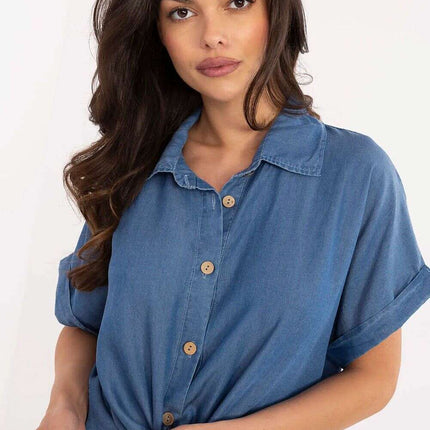 Blue Long Sleeve Shirt Model 213594 For Women Tencel - Très Elite