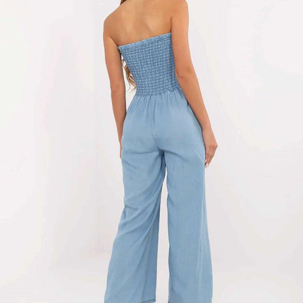 Blue Lyocell Denim Jumpsuit Sleeveless Square Neck 214300 - Très Elite