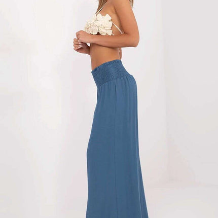 Blue Palazzo Trousers 214043 High Waist Elastic Waistband - Très Elite