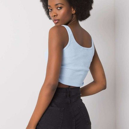 Blue Ribbed Crop Top With Straps Cotton Elastane Comfort - Très Elite