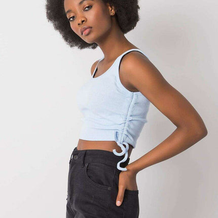 Blue Ribbed Crop Top With Straps Cotton Elastane Comfort - Très Elite