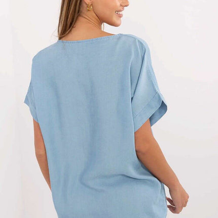Blue Tencel Blouse Model 214305 For Everyday Comfort - Très Elite