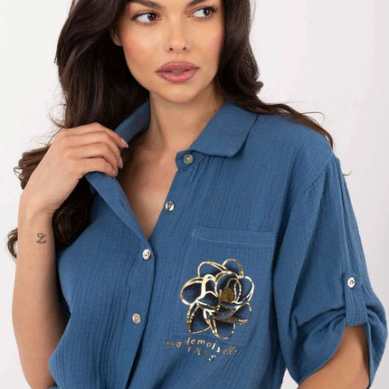 Blue Women's Shirt Model 213430 With Tie Hem Everyday - Très Elite