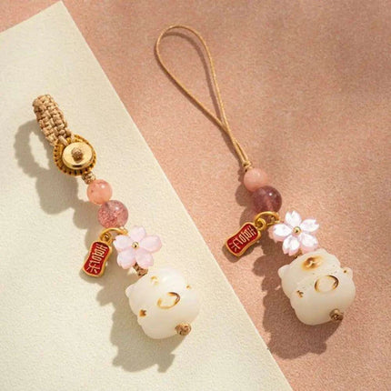 Bodhi Root Fortune Cat Paw Keychain - Traditional Chinese Lucky Amulet - Très Elite