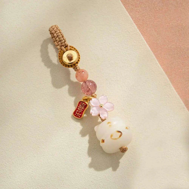 Bodhi Root Fortune Cat Paw Keychain - Traditional Chinese Lucky Amulet