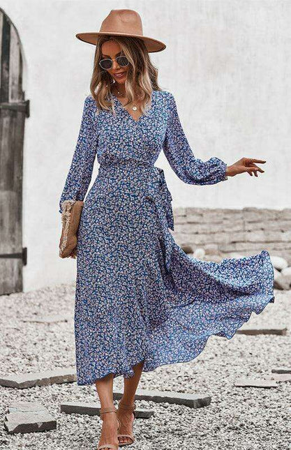 Bohemian Blossom Floral Lantern Sleeve Dress - Lightweight Rayon Blend Choice