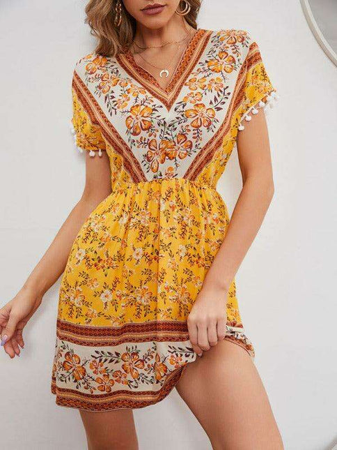 Bohemian Blossom V Neck Rayon Dress - Your Essential Summer Companion