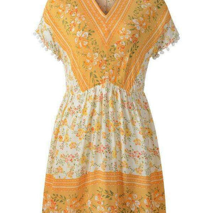 Bohemian Blossom V Neck Rayon Dress - Your Essential Summer Companion