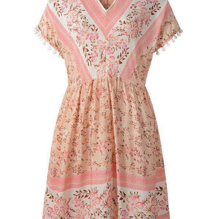 Bohemian Blossom V Neck Rayon Dress - Your Essential Summer Companion
