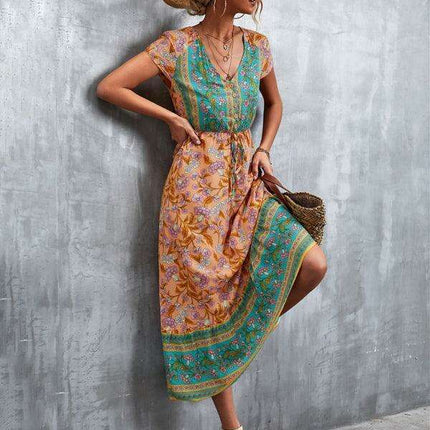 Bohemian Charm Women's V-Neck Maxi Dress - Très Elite