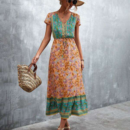 Bohemian Charm Women's V-Neck Maxi Dress - Très Elite
