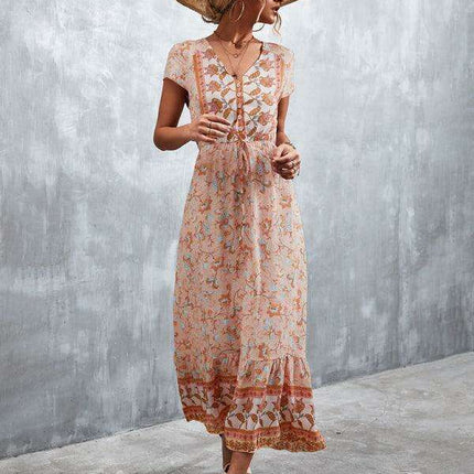 Bohemian Charm Women's V-Neck Maxi Dress - Très Elite