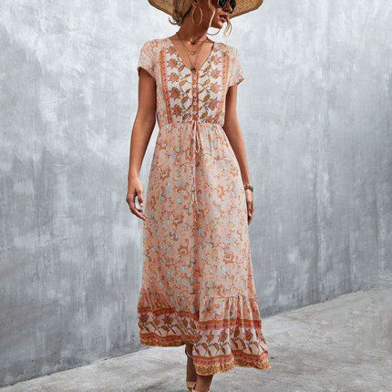 Bohemian Charm Women's V-Neck Maxi Dress - Très Elite