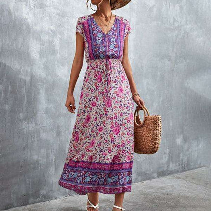 Bohemian Charm Women's V-Neck Maxi Dress - Très Elite