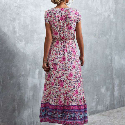 Bohemian Charm Women's V-Neck Maxi Dress - Très Elite