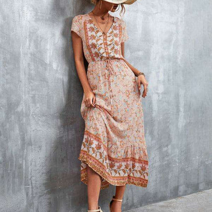 Bohemian Charm Women's V-Neck Maxi Dress
